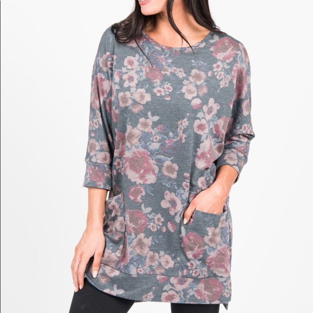 Denim Floral Deep pocket Tunic